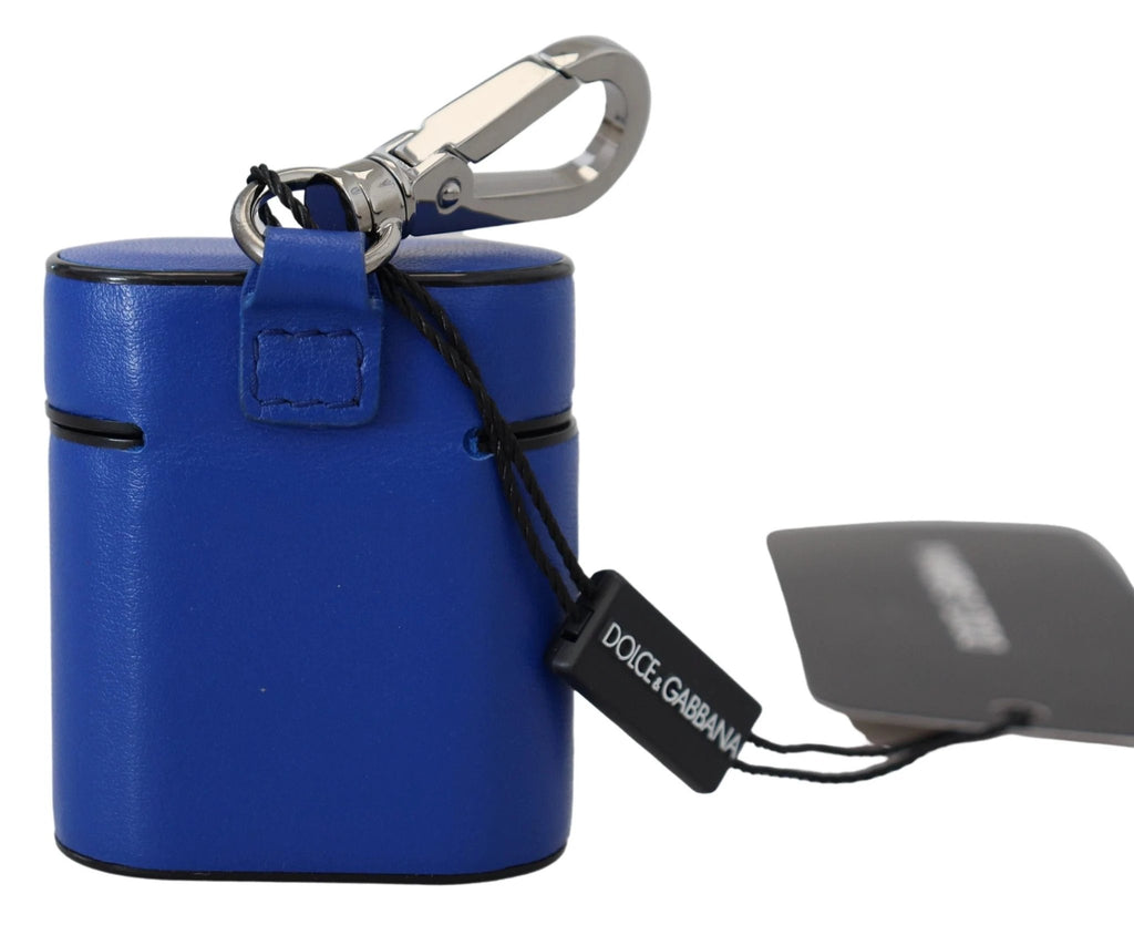 Dolce & Gabbana Blue Leather Silver Metal Logo Airpods Case by Dolce & Gabbana