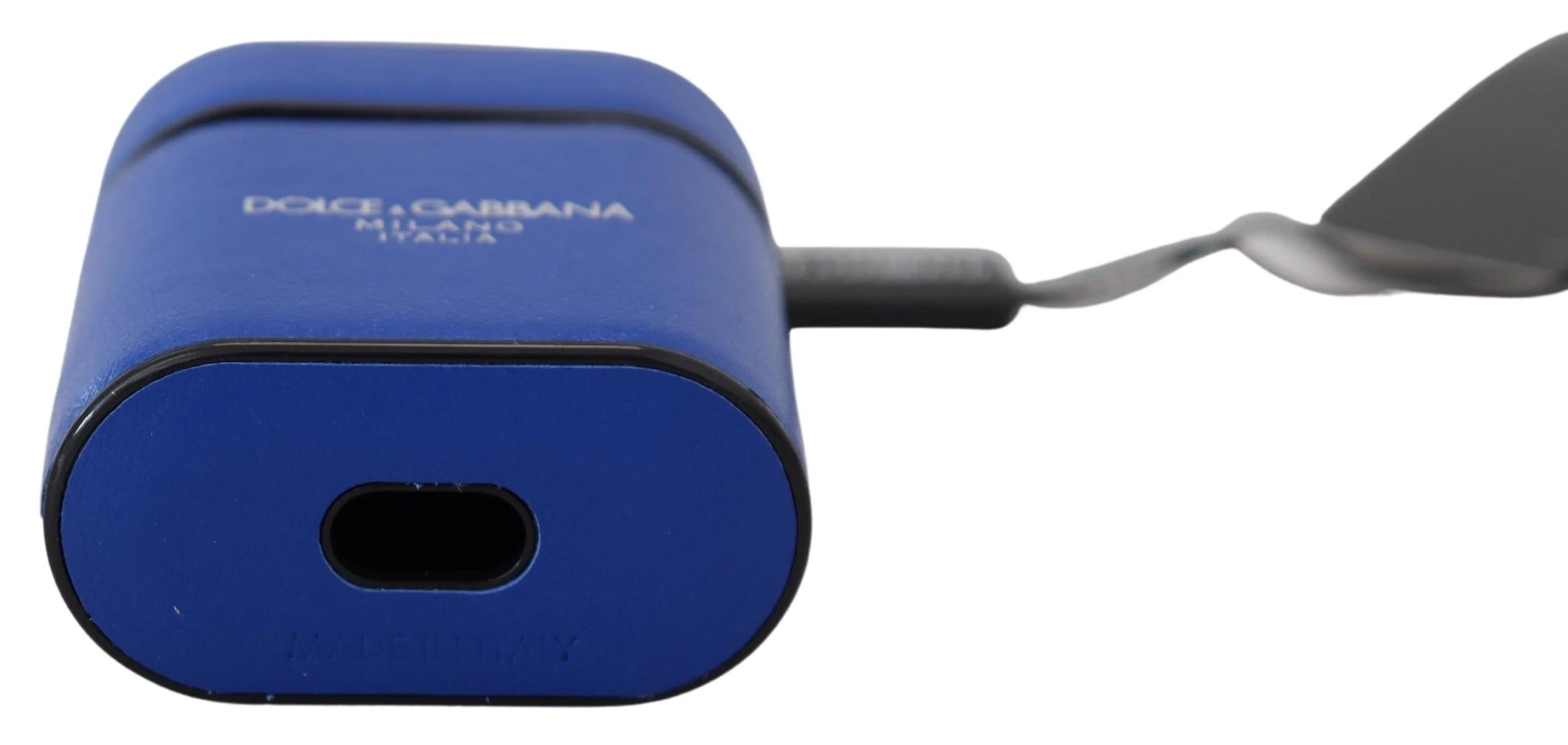 Dolce & Gabbana Blue Leather Silver Metal Logo Airpods Case by Dolce & Gabbana