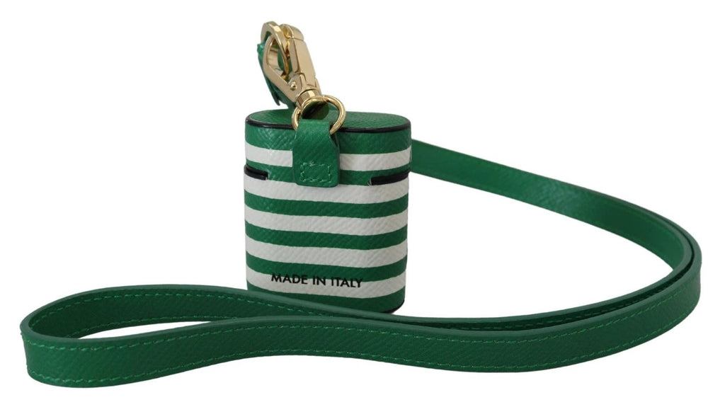 Dolce & Gabbana Green Leather Strap Gold Metal Logo Airpods Case by Dolce & Gabbana