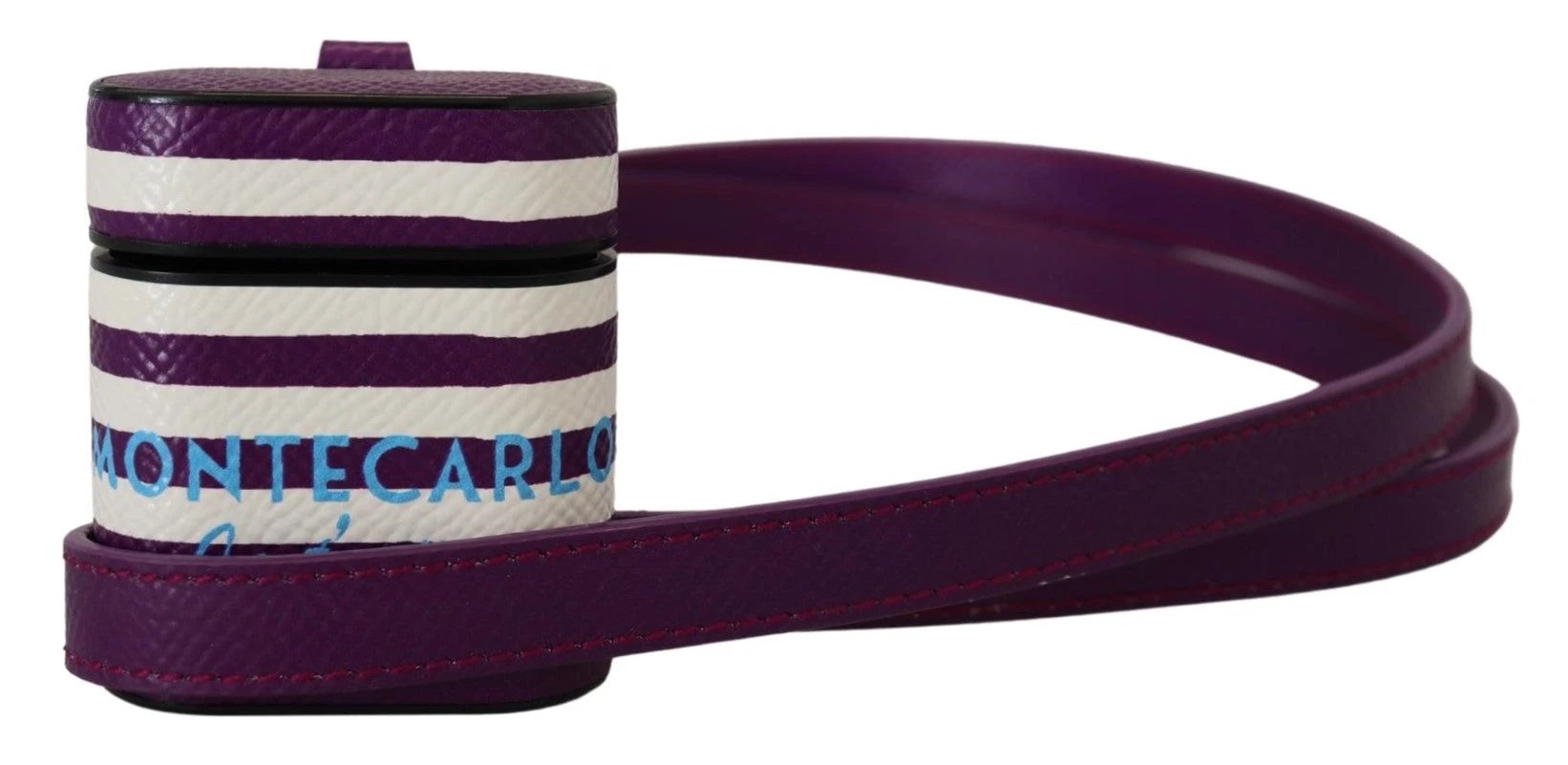 Dolce & Gabbana Purple Leather Strap Gold Metal Logo Airpods Case by Dolce & Gabbana