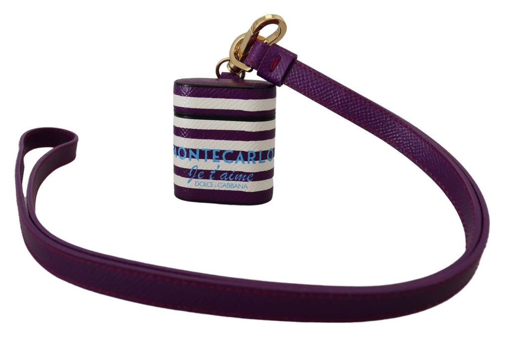 Dolce & Gabbana Purple Leather Strap Gold Metal Logo Airpods Case by Dolce & Gabbana