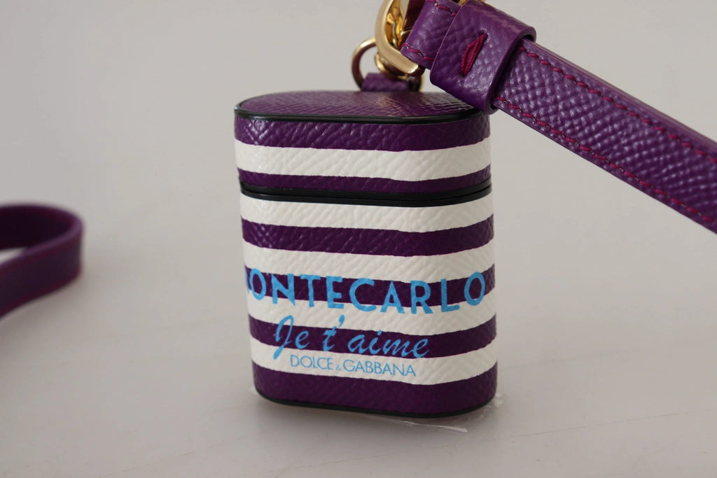 Dolce & Gabbana Purple Leather Strap Gold Metal Logo Airpods Case by Dolce & Gabbana
