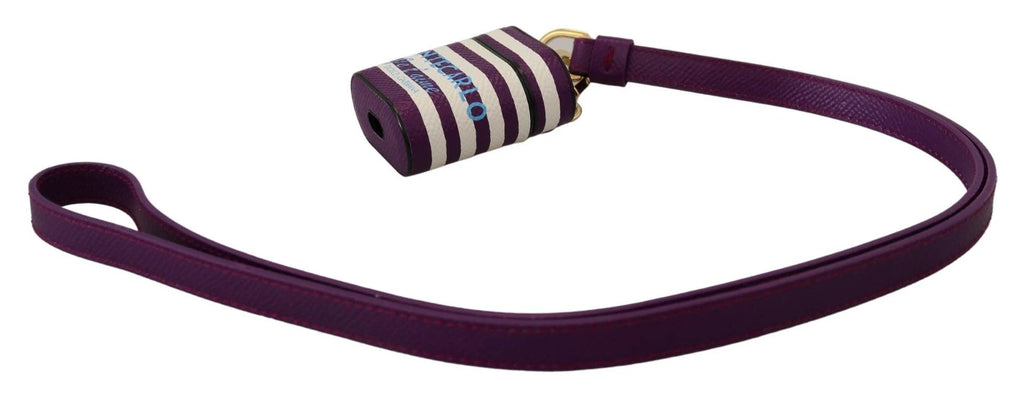 Dolce & Gabbana Purple Leather Strap Gold Metal Logo Airpods Case by Dolce & Gabbana