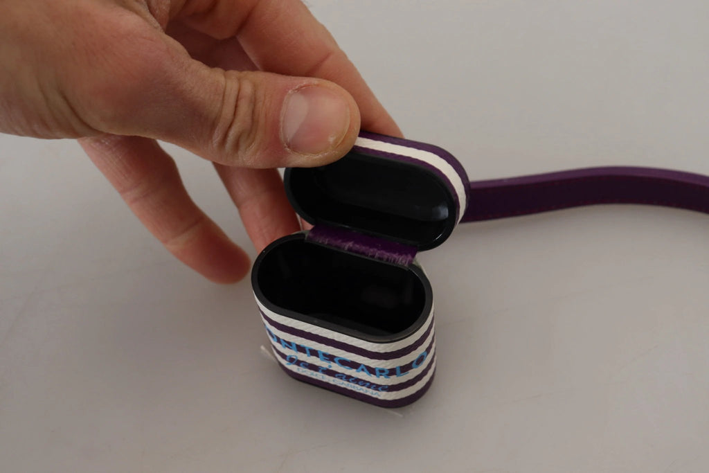 Dolce & Gabbana Purple Leather Strap Gold Metal Logo Airpods Case by Dolce & Gabbana