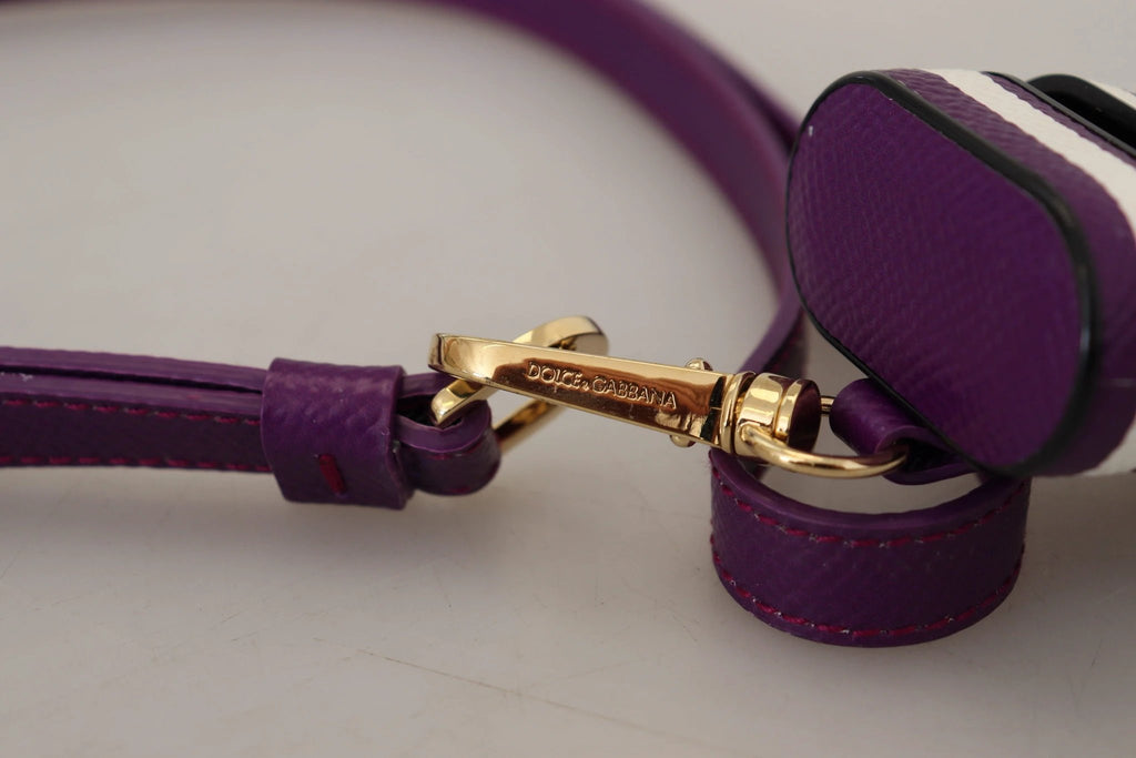 Dolce & Gabbana Purple Leather Strap Gold Metal Logo Airpods Case by Dolce & Gabbana