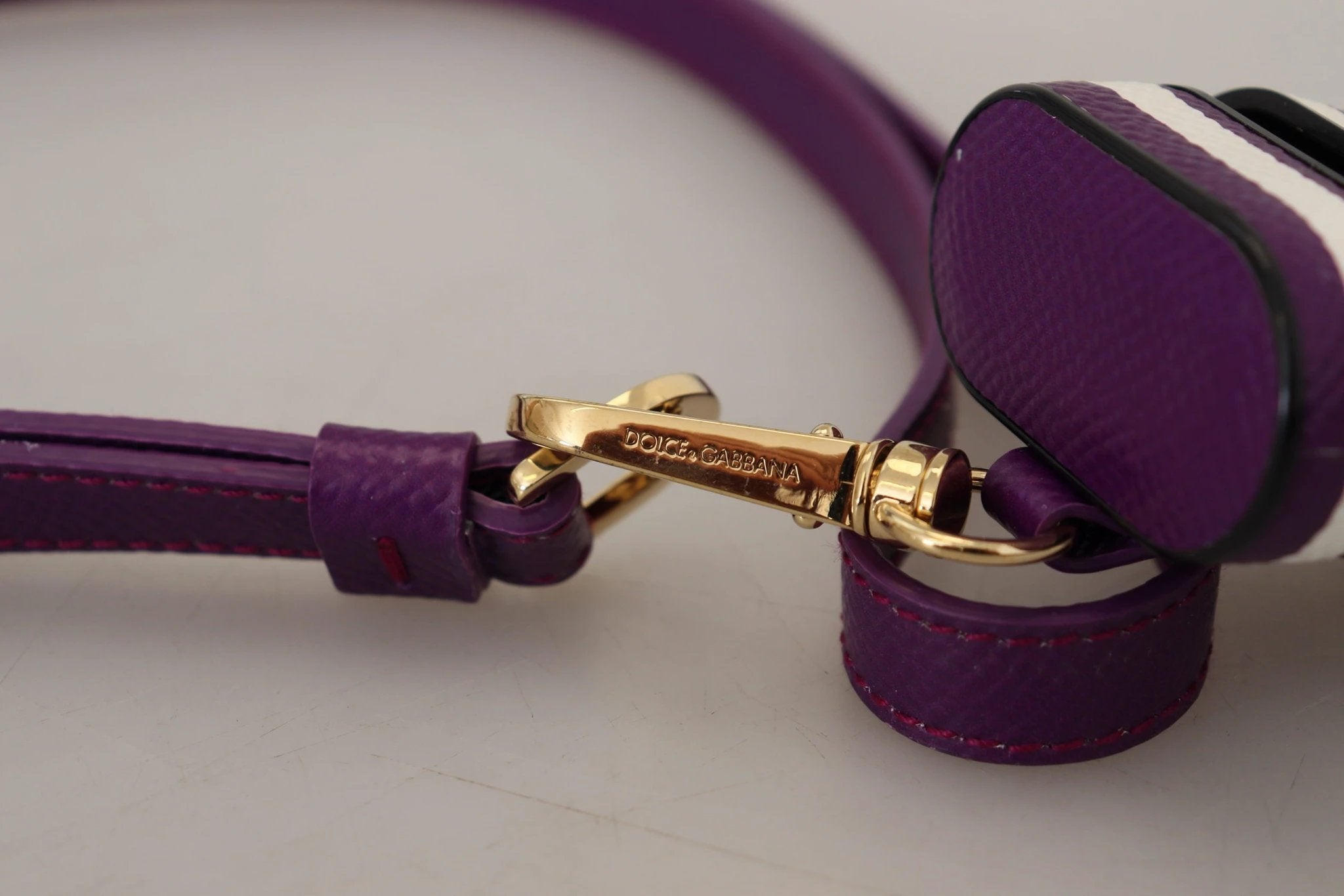 Dolce & Gabbana Purple Leather Strap Gold Metal Logo Airpods Case by Dolce & Gabbana