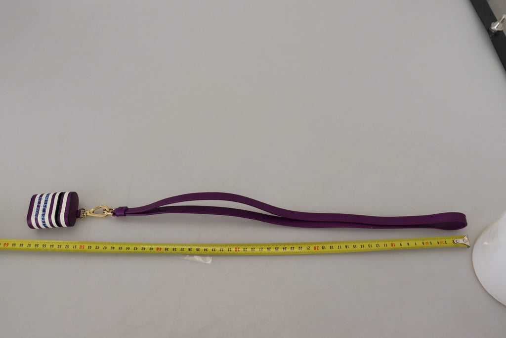 Dolce & Gabbana Purple Leather Strap Gold Metal Logo Airpods Case by Dolce & Gabbana