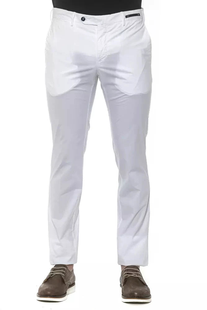 Men’s White Slim Fit Trousers – PT Torino Cotton Stretch Tailored Pants
