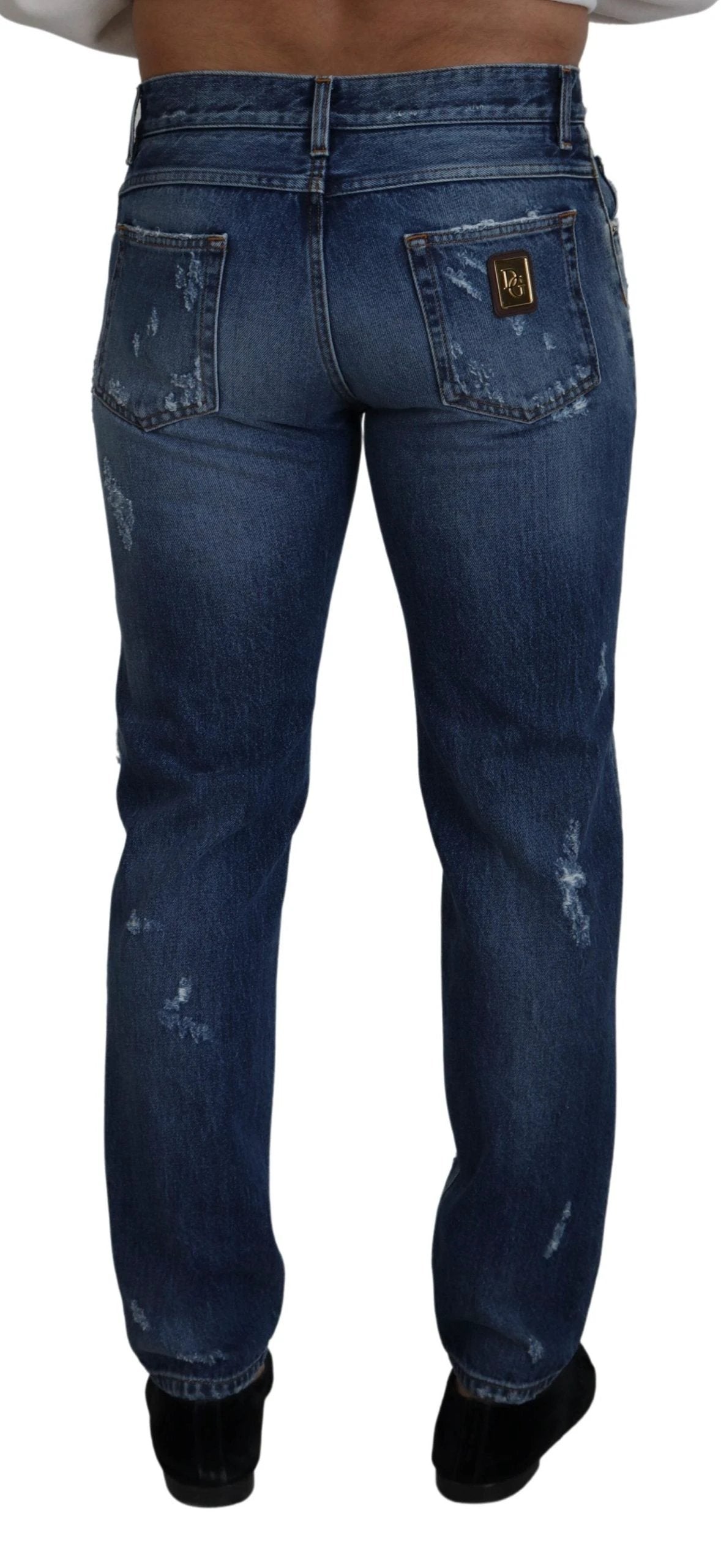 Dolce & Gabbana Blue Cotton Tattered Men Denim Jeans by Dolce & Gabbana