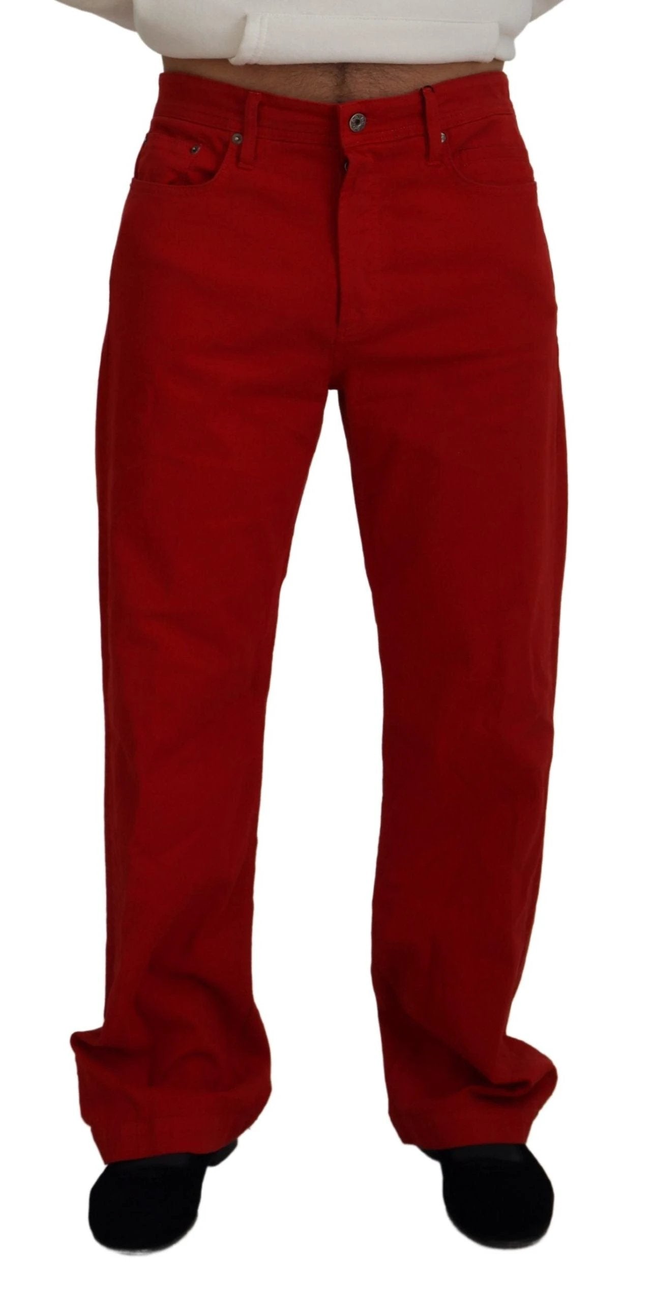 Dolce & Gabbana Red Cotton Straight Fit Men Denim Jeans by Dolce & Gabbana