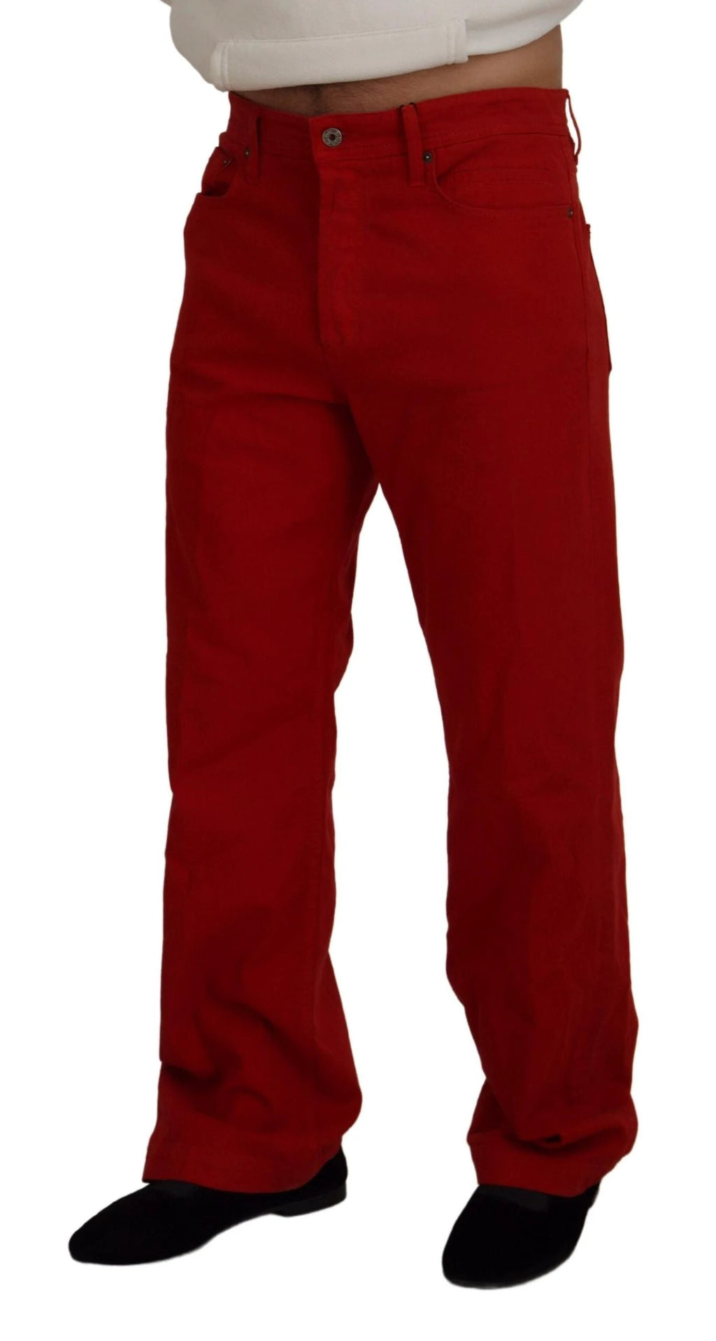 Dolce & Gabbana Red Cotton Straight Fit Men Denim Jeans by Dolce & Gabbana