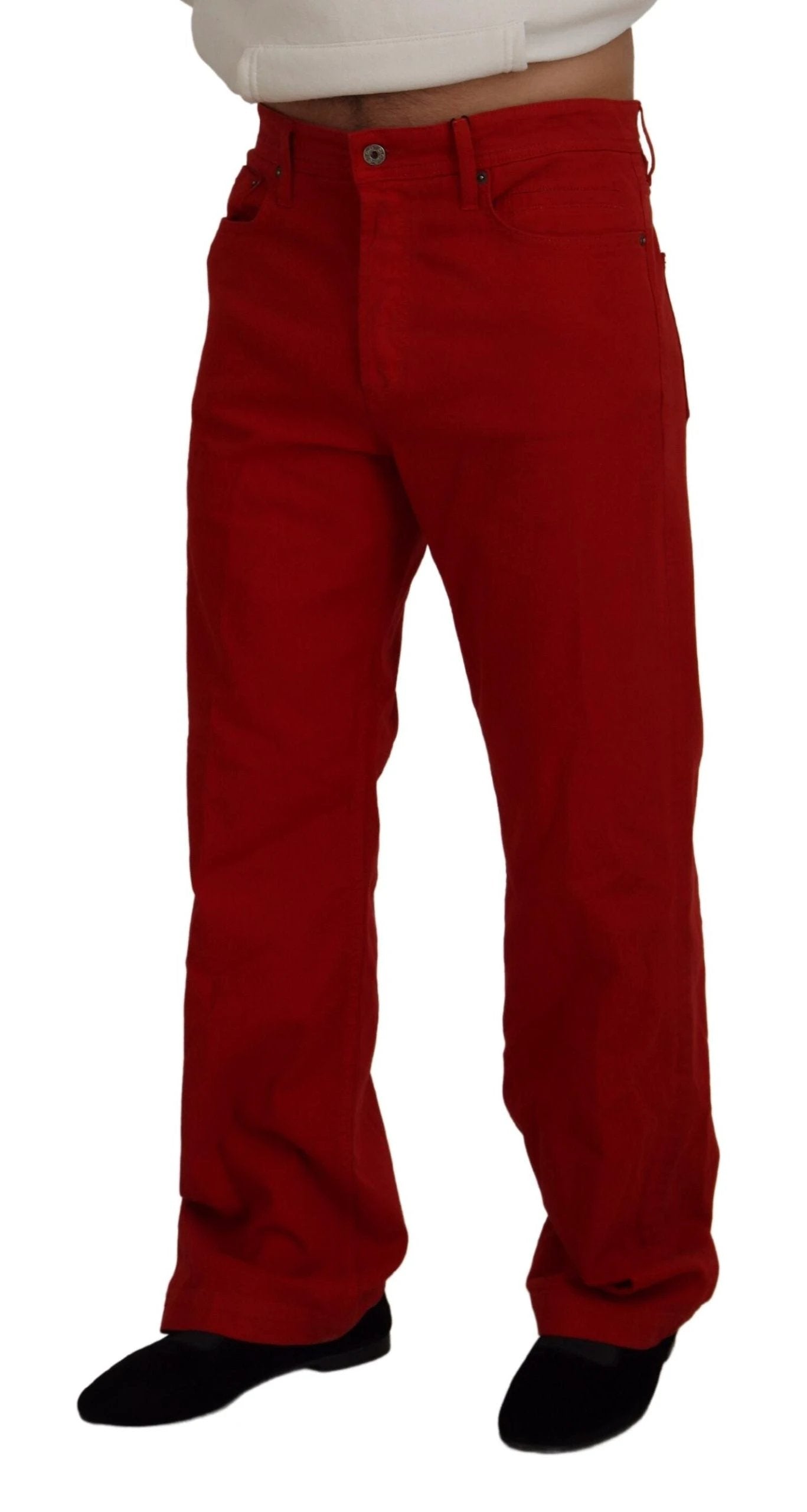 Dolce & Gabbana Red Cotton Straight Fit Men Denim Jeans by Dolce & Gabbana
