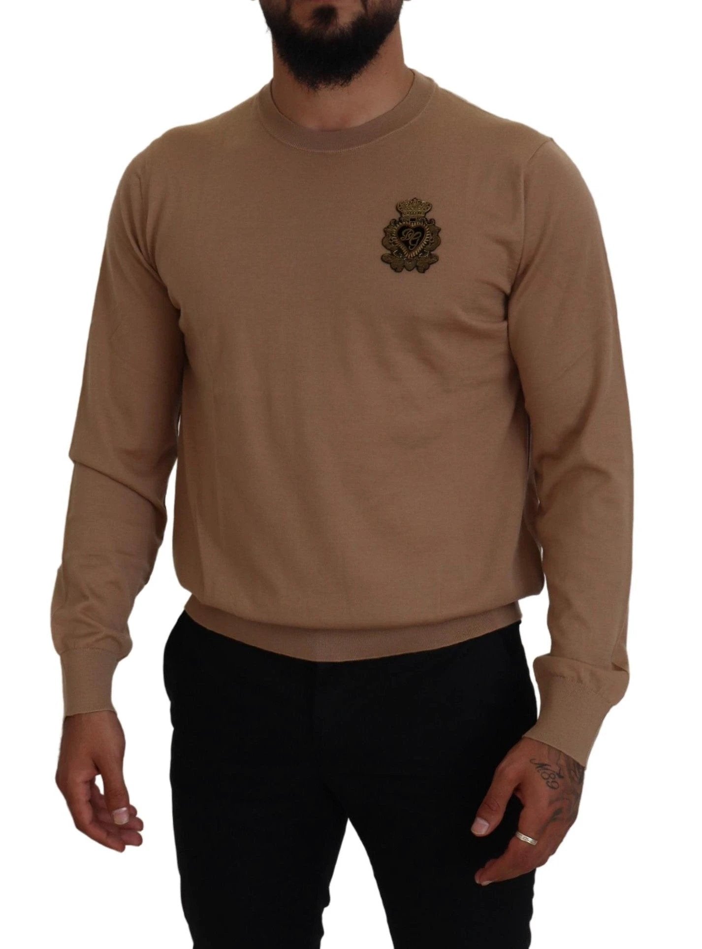 Dolce & Gabbana Beige Cashmere Crown Logo Pullover Sweater by Dolce & Gabbana