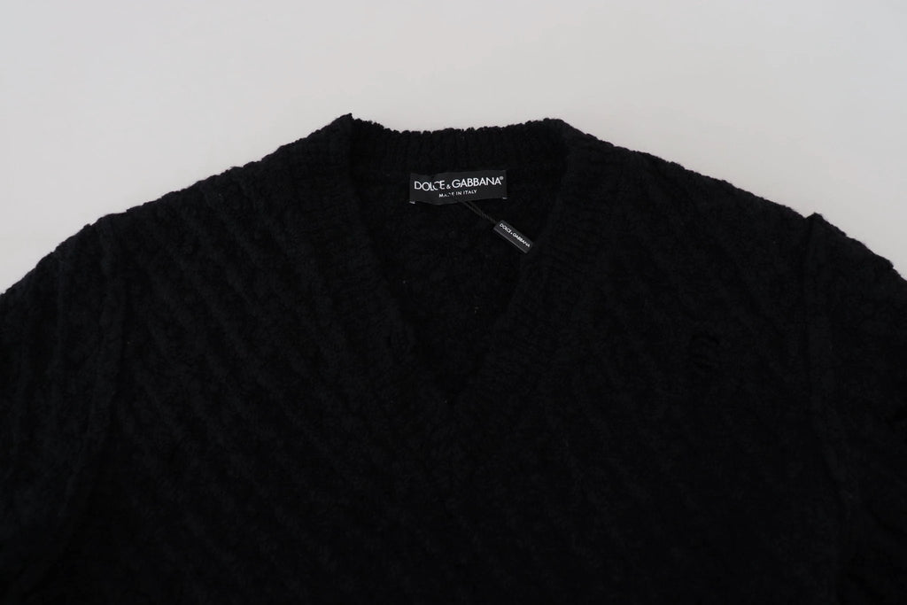 Dolce & Gabbana Black Wool V-neck Knitted Pullover Sweater by Dolce & Gabbana