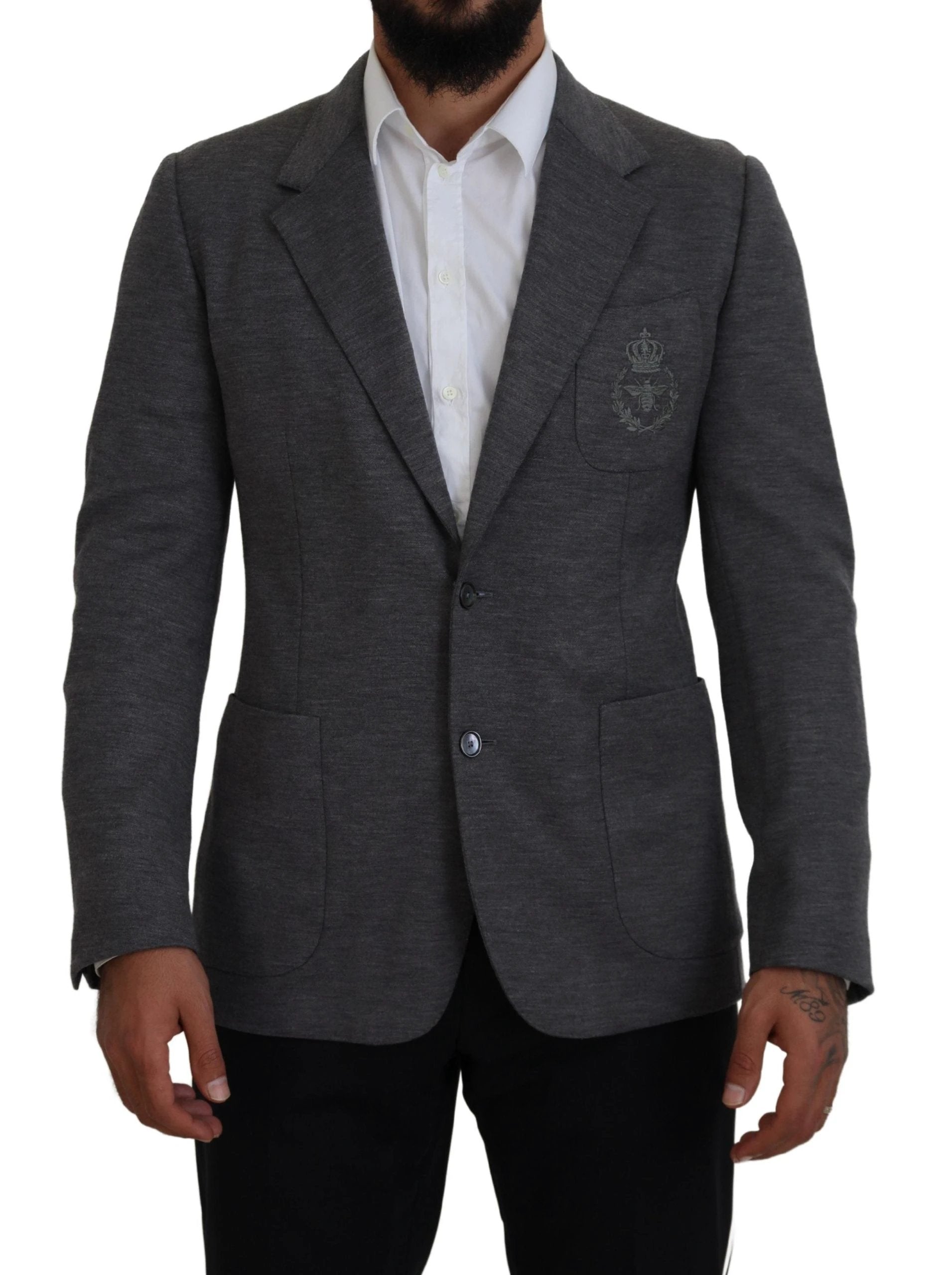 Dolce & Gabbana Gray Wool Stretch Slim Fit Jacket Blazer by Dolce & Gabbana