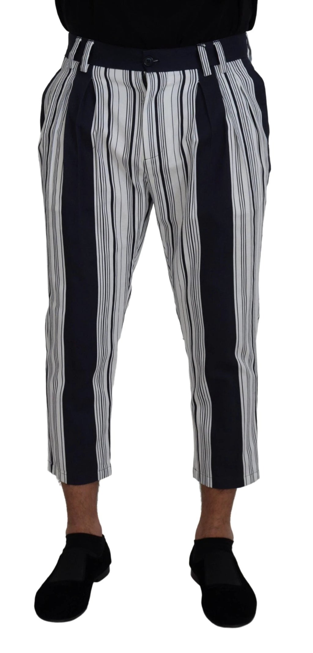 Dolce & Gabbana White Cotton Striped Cropped Pants by Dolce & Gabbana