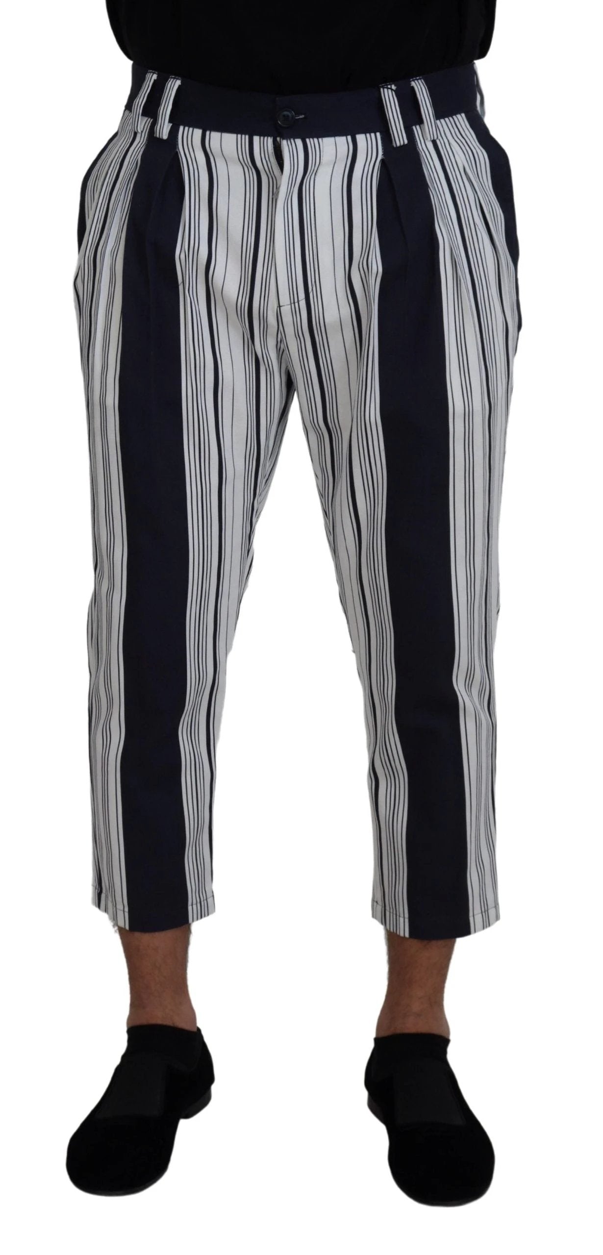 Dolce & Gabbana White Cotton Striped Cropped Pants by Dolce & Gabbana