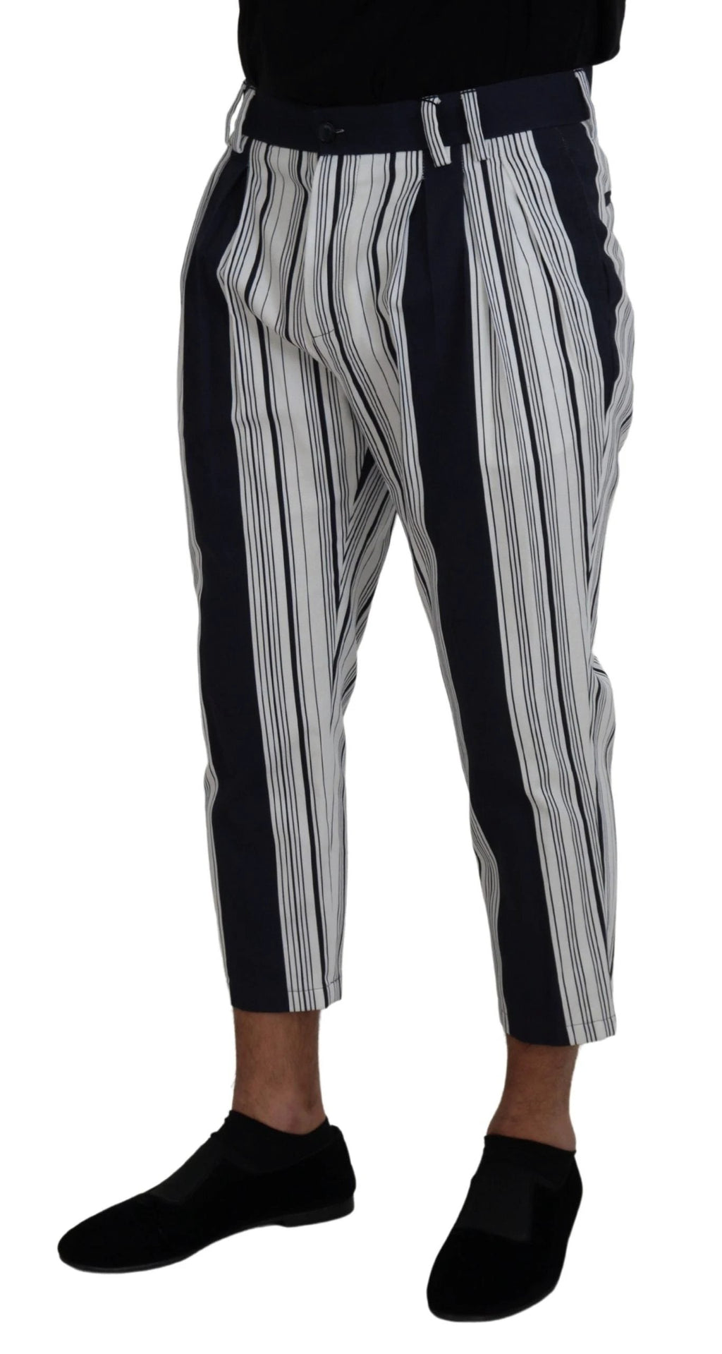 Dolce & Gabbana White Cotton Striped Cropped Pants by Dolce & Gabbana