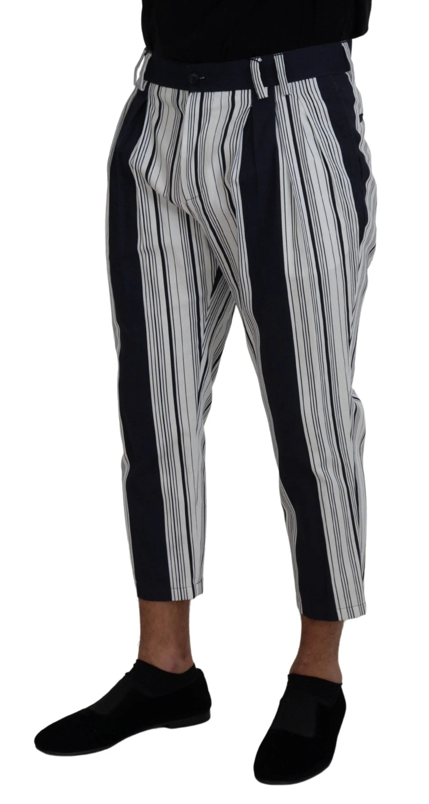 Dolce & Gabbana White Cotton Striped Cropped Pants by Dolce & Gabbana