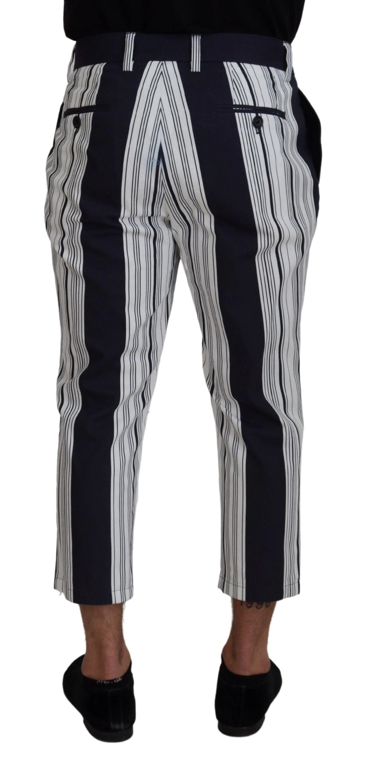 Dolce & Gabbana White Cotton Striped Cropped Pants by Dolce & Gabbana