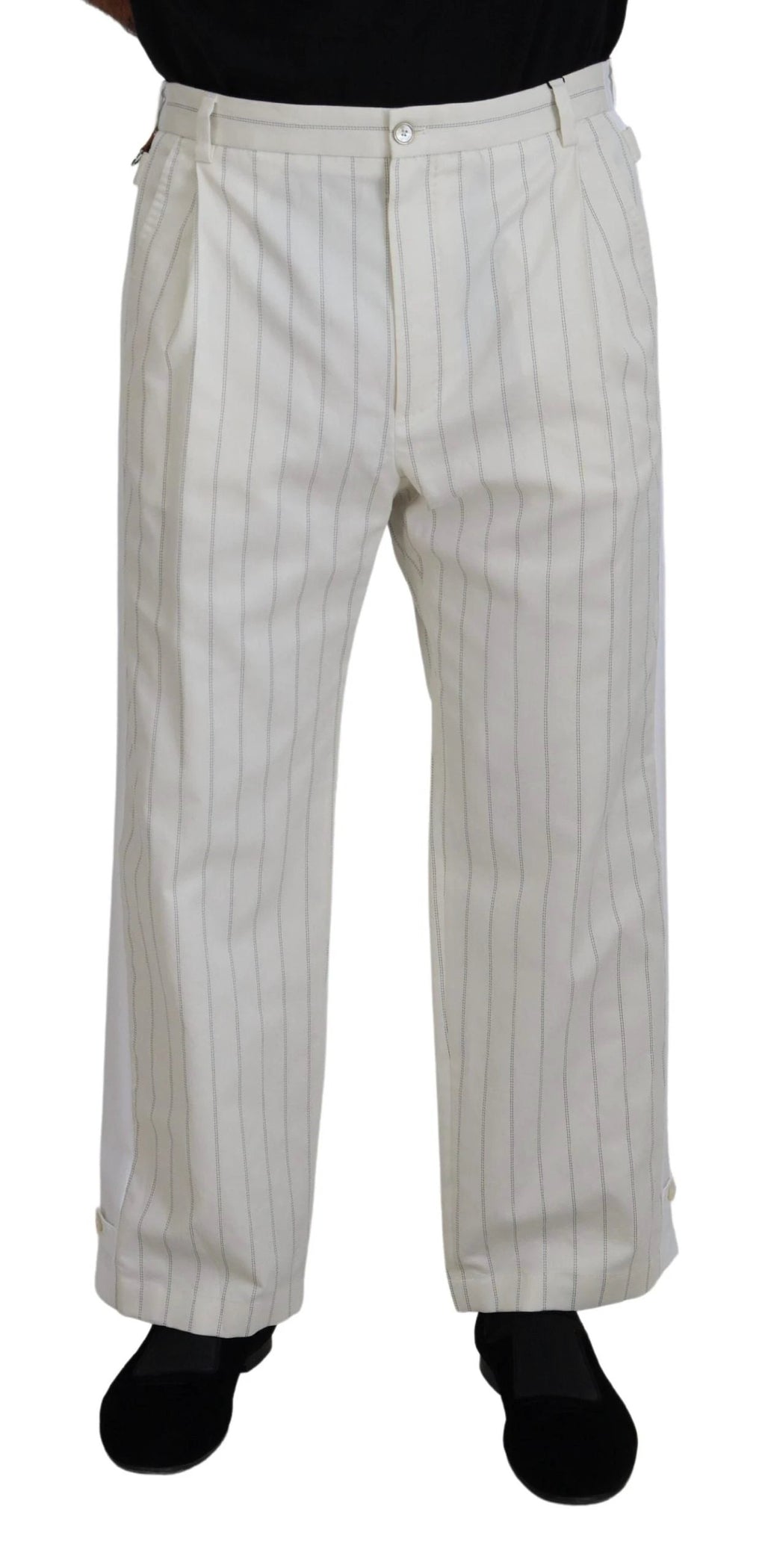 Dolce & Gabbana White Cotton Striped Formal Pants by Dolce & Gabbana