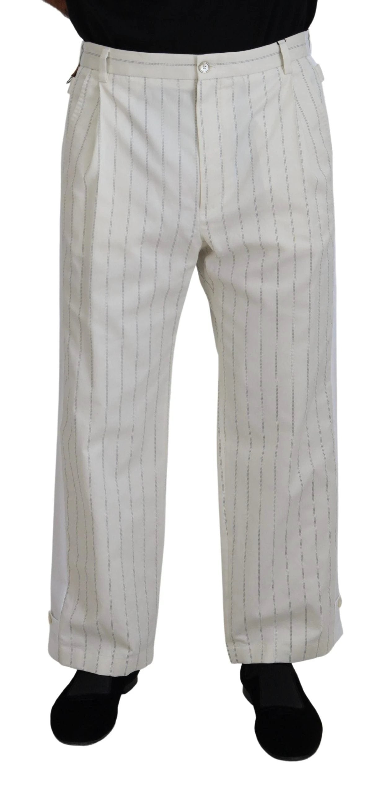 Dolce & Gabbana White Cotton Striped Formal Pants by Dolce & Gabbana