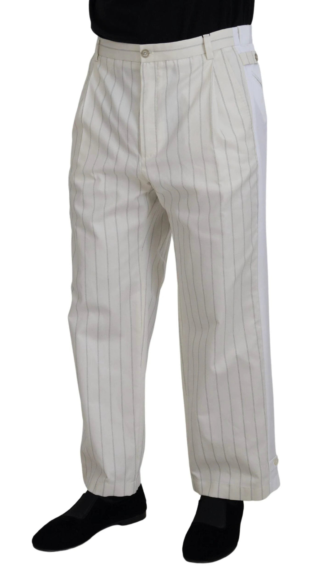 Dolce & Gabbana White Cotton Striped Formal Pants by Dolce & Gabbana