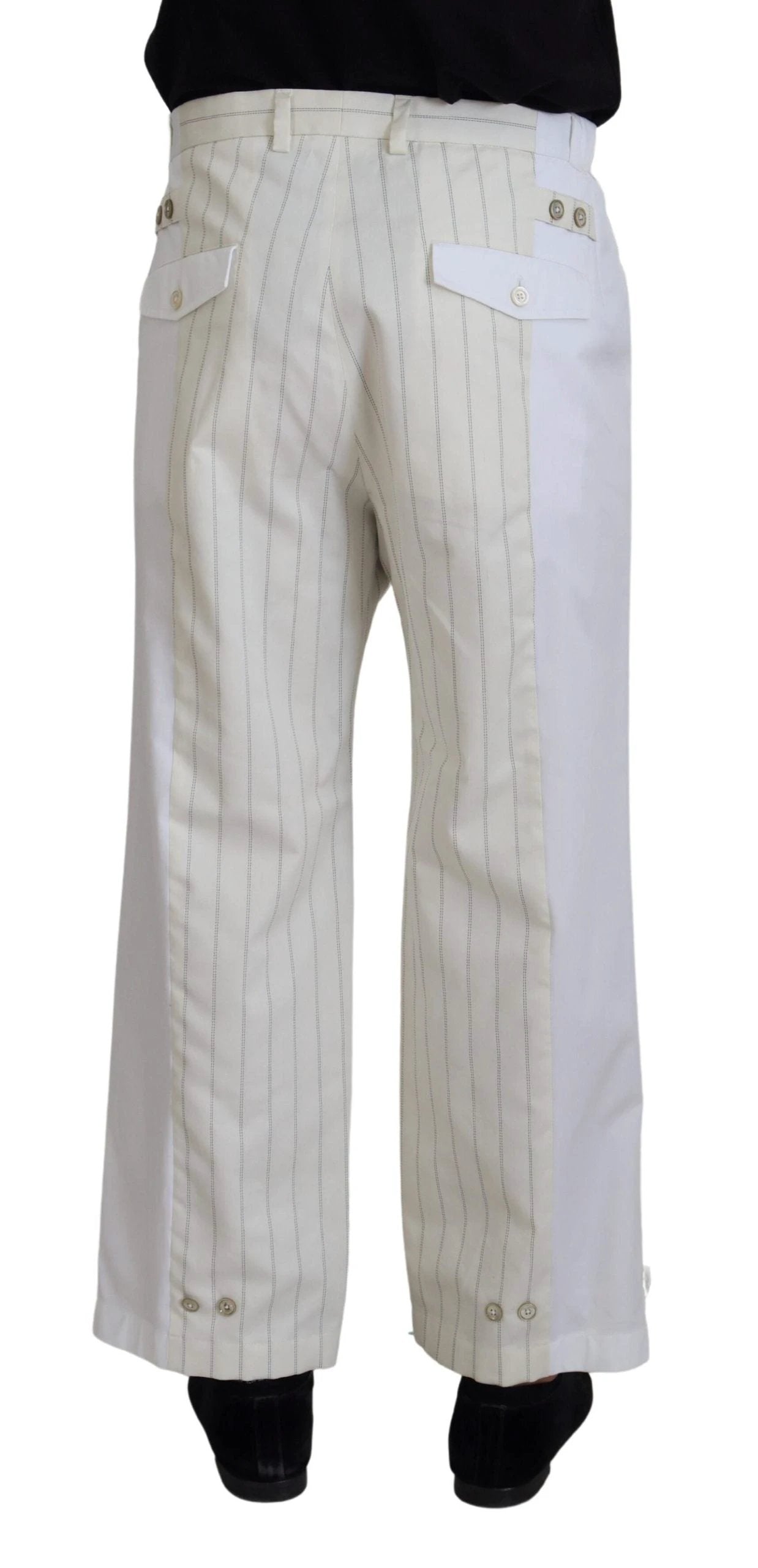 Dolce & Gabbana White Cotton Striped Formal Pants by Dolce & Gabbana