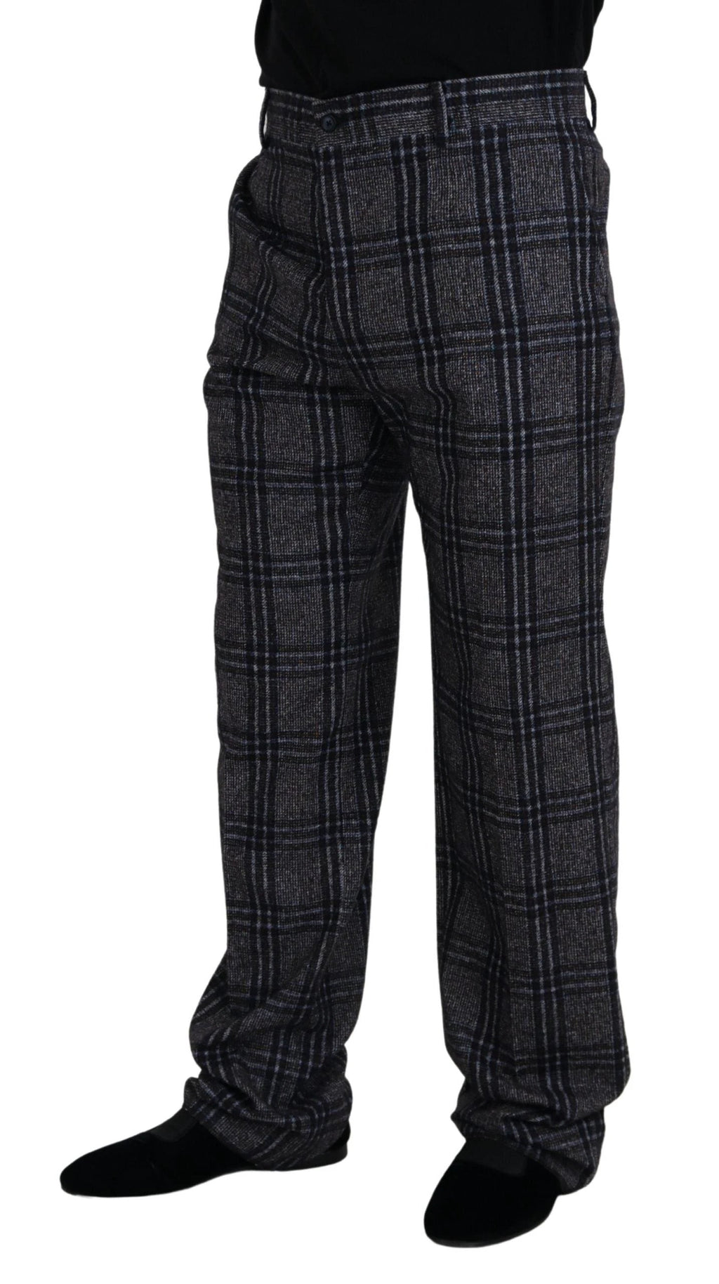Dolce & Gabbana Gray Checkered Mid Waist Men Pants by Dolce & Gabbana