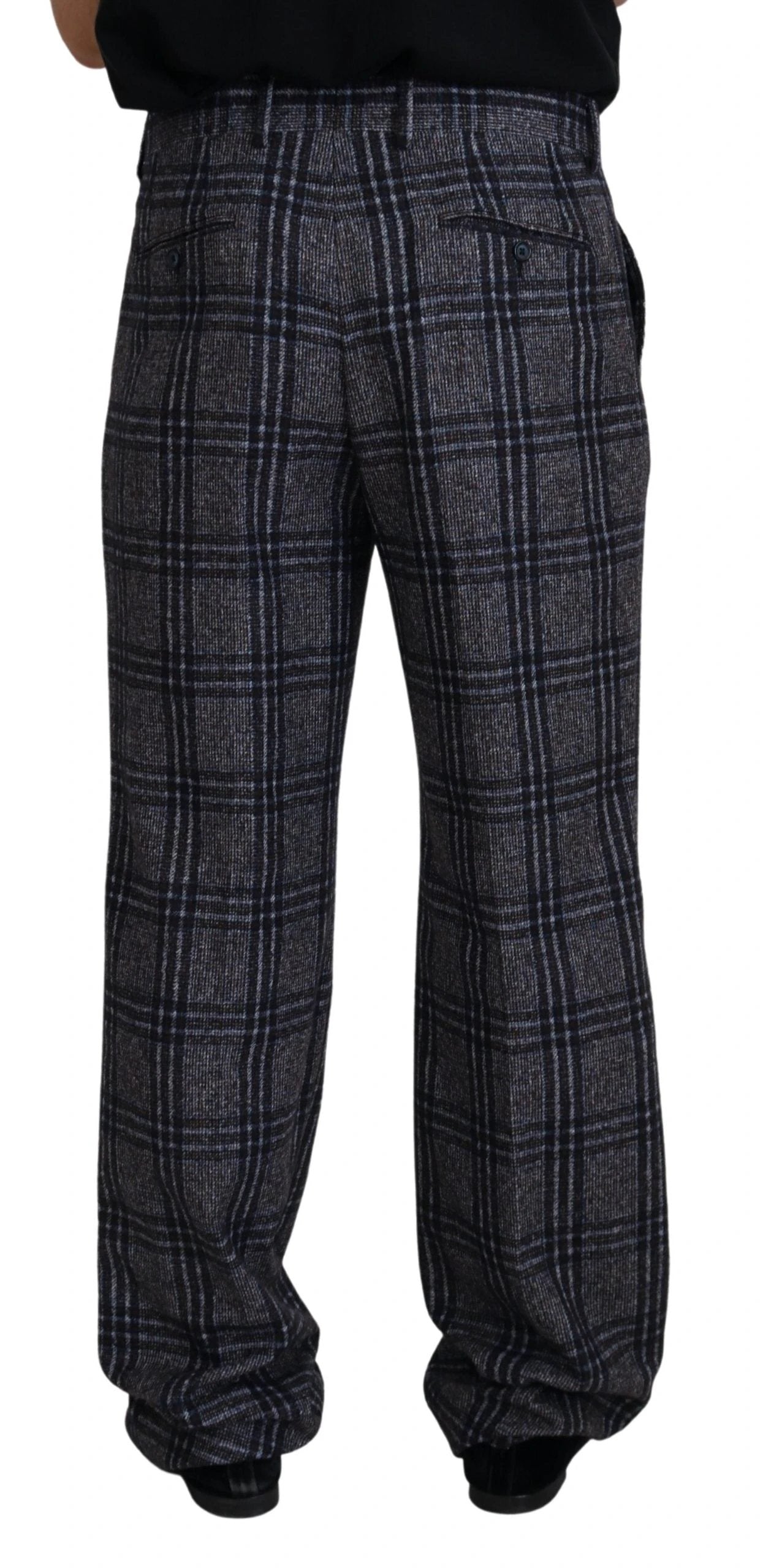 Dolce & Gabbana Gray Checkered Mid Waist Men Pants by Dolce & Gabbana