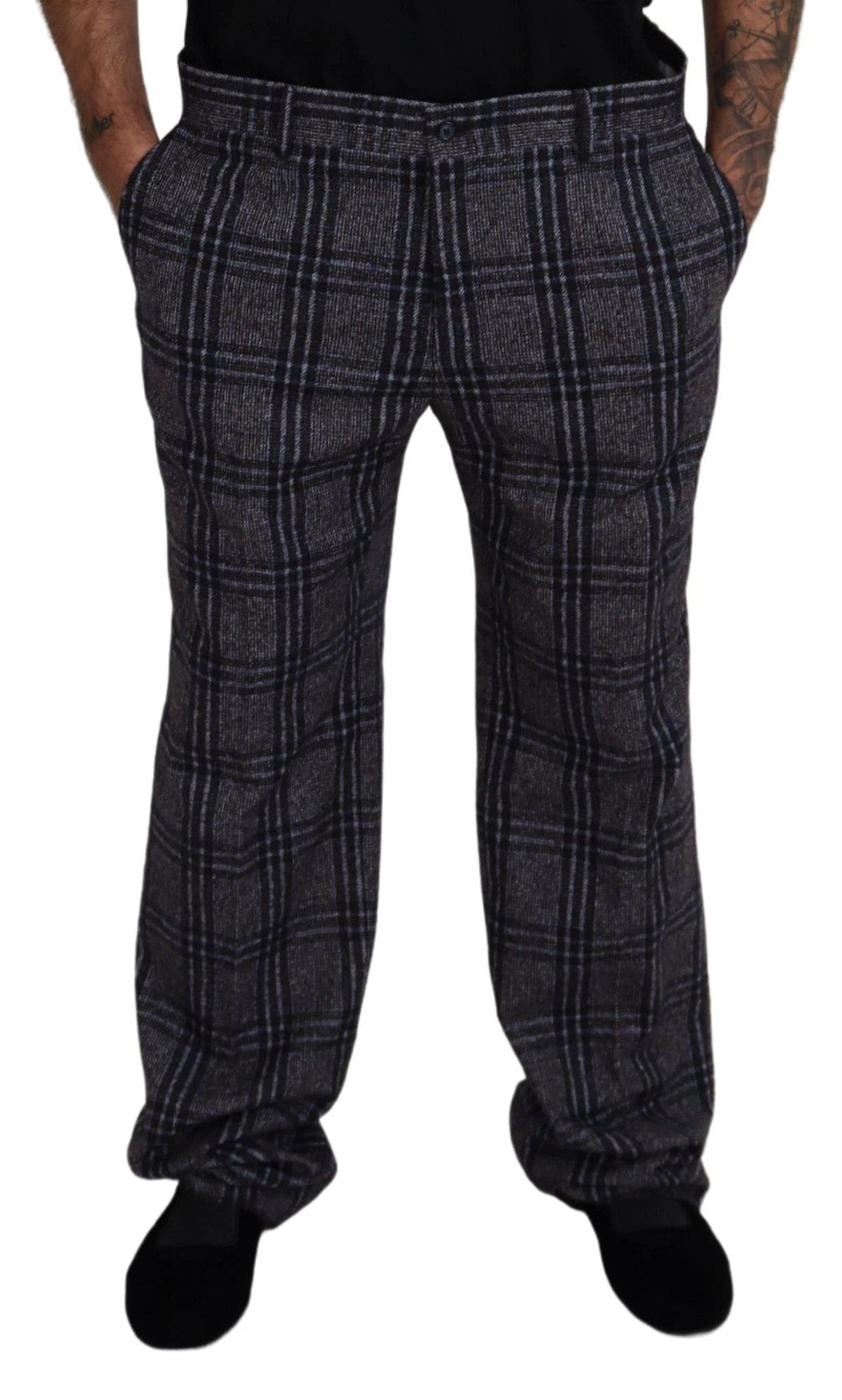 Dolce & Gabbana Gray Checkered Mid Waist Men Pants by Dolce & Gabbana