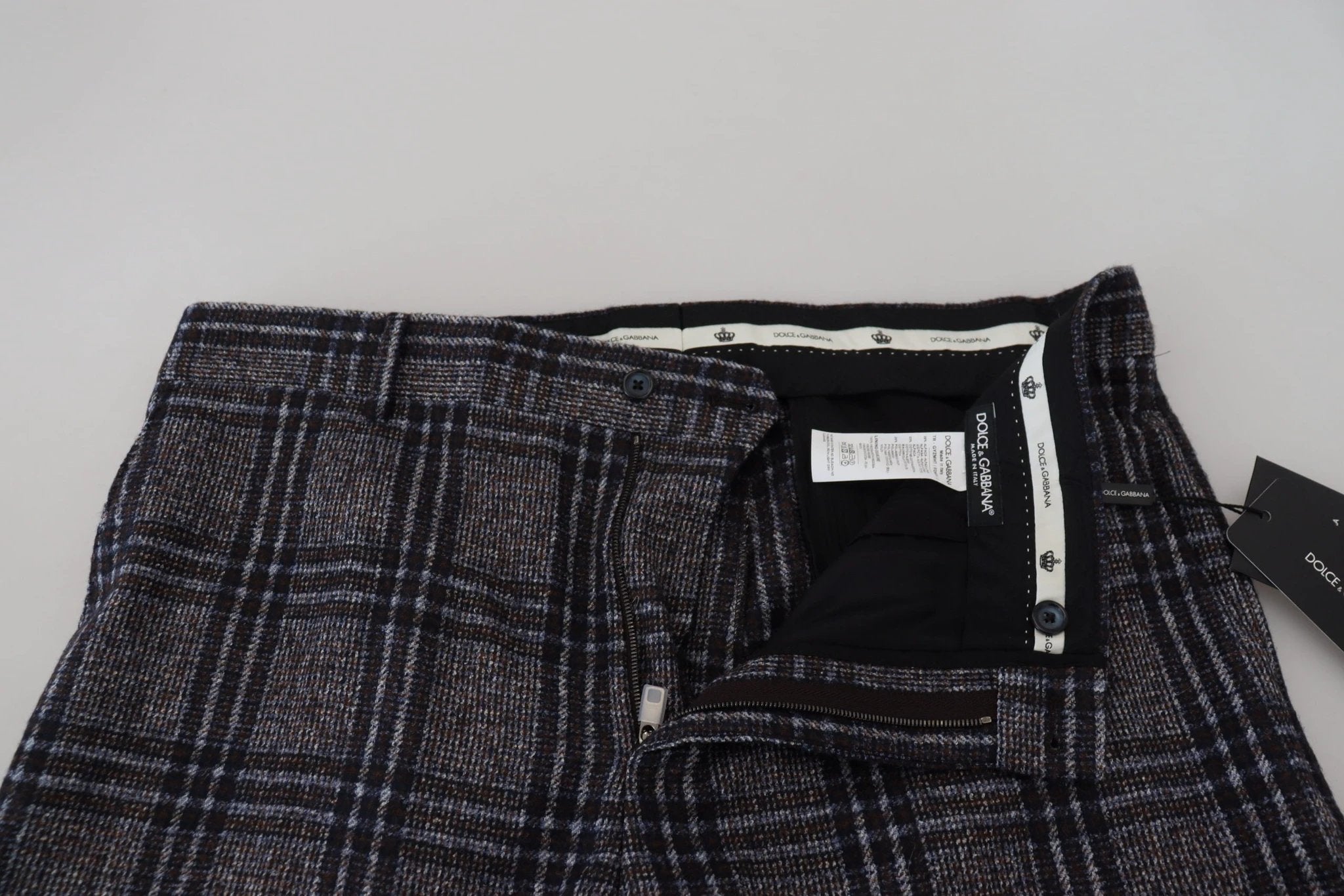 Dolce & Gabbana Gray Checkered Mid Waist Men Pants by Dolce & Gabbana