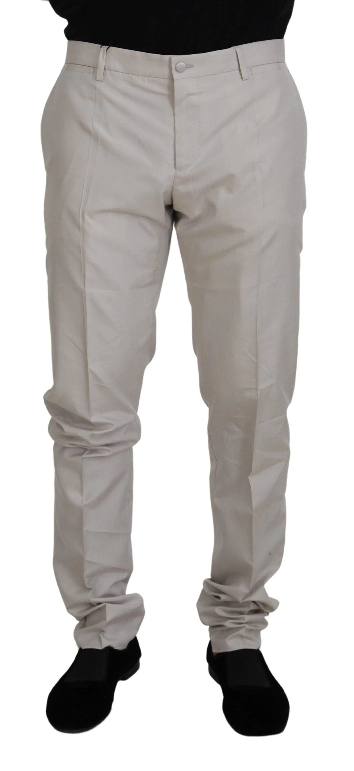 Dolce & Gabbana Off White Silk Mid Waist Chino Pants by Dolce & Gabbana