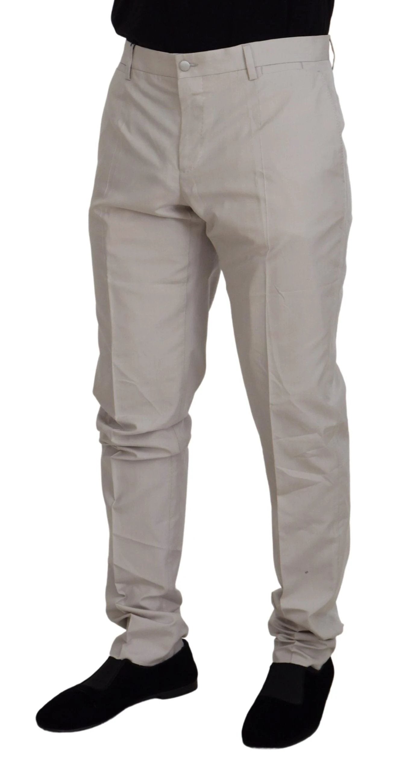 Dolce & Gabbana Off White Silk Mid Waist Chino Pants by Dolce & Gabbana