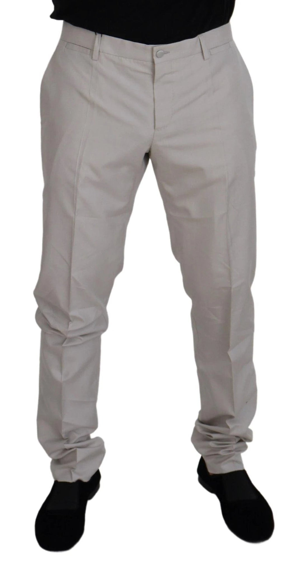 Dolce & Gabbana Off White Silk Mid Waist Chino Pants by Dolce & Gabbana