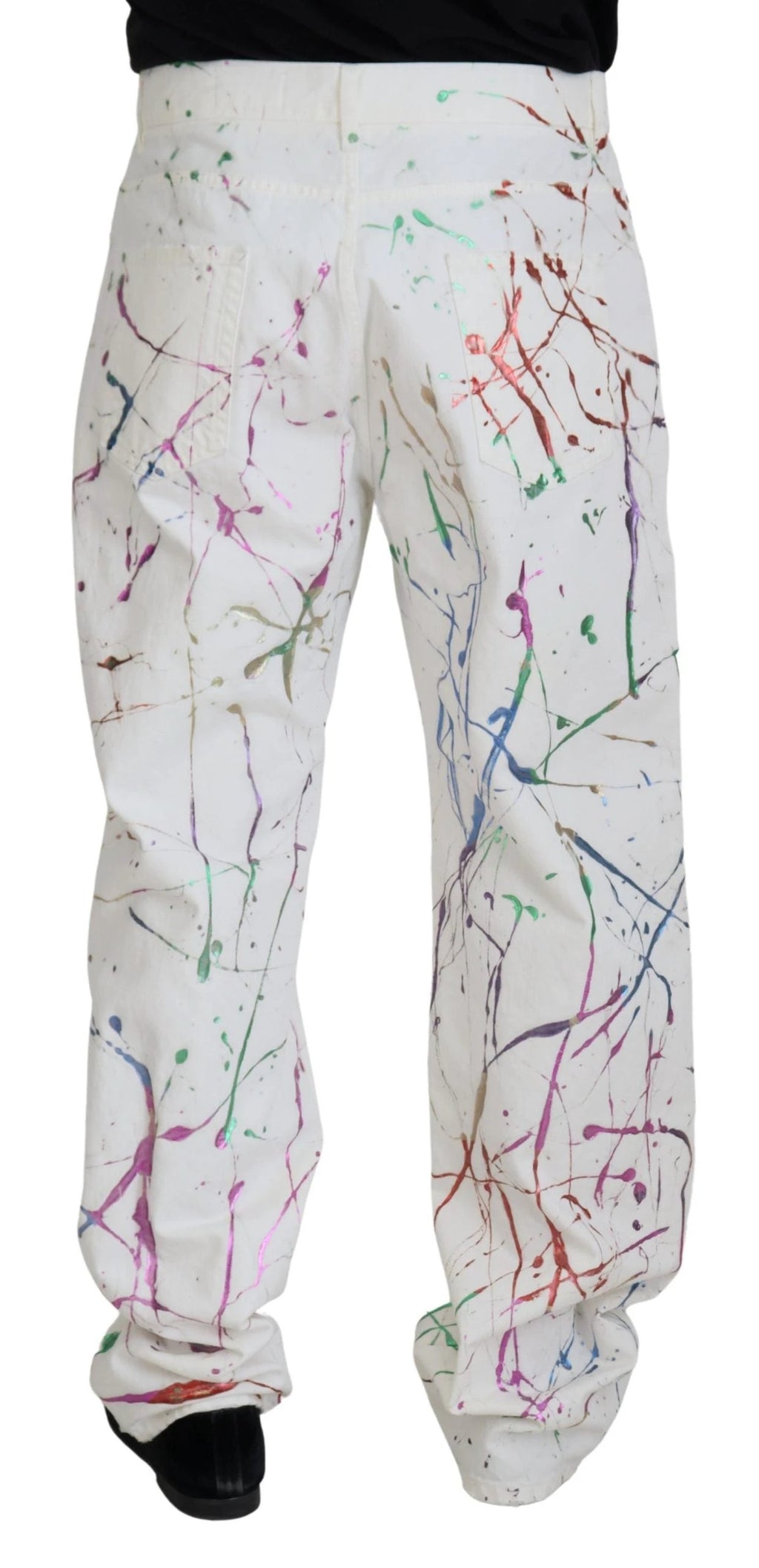 Dolce & Gabbana White Cotton Color Splash Print Denim Pants by Dolce & Gabbana
