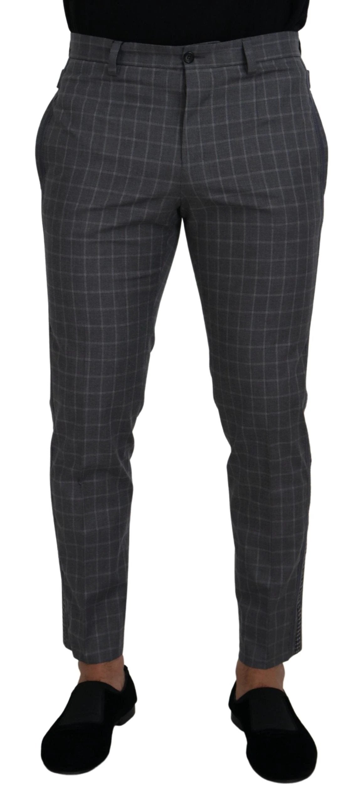 Dolce & Gabbana Grey Cotton Checkered Chino Pants by Dolce & Gabbana