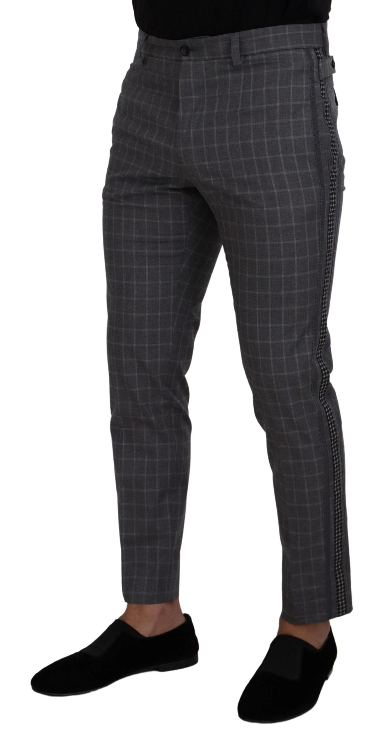 Dolce & Gabbana Grey Cotton Checkered Chino Pants by Dolce & Gabbana