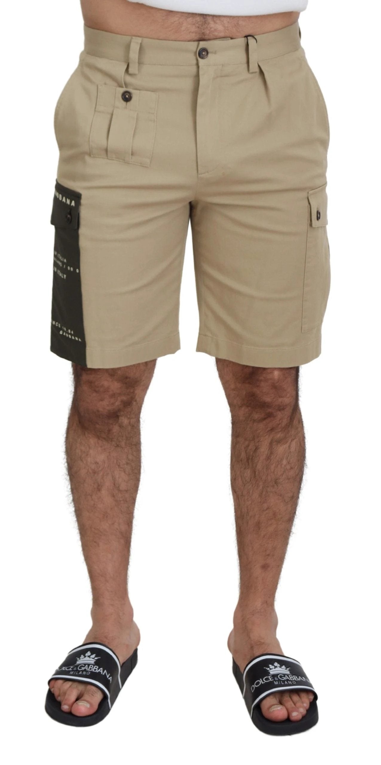Dolce & Gabbana Beige Cotton Cargo Bermuda Shorts by Dolce & Gabbana