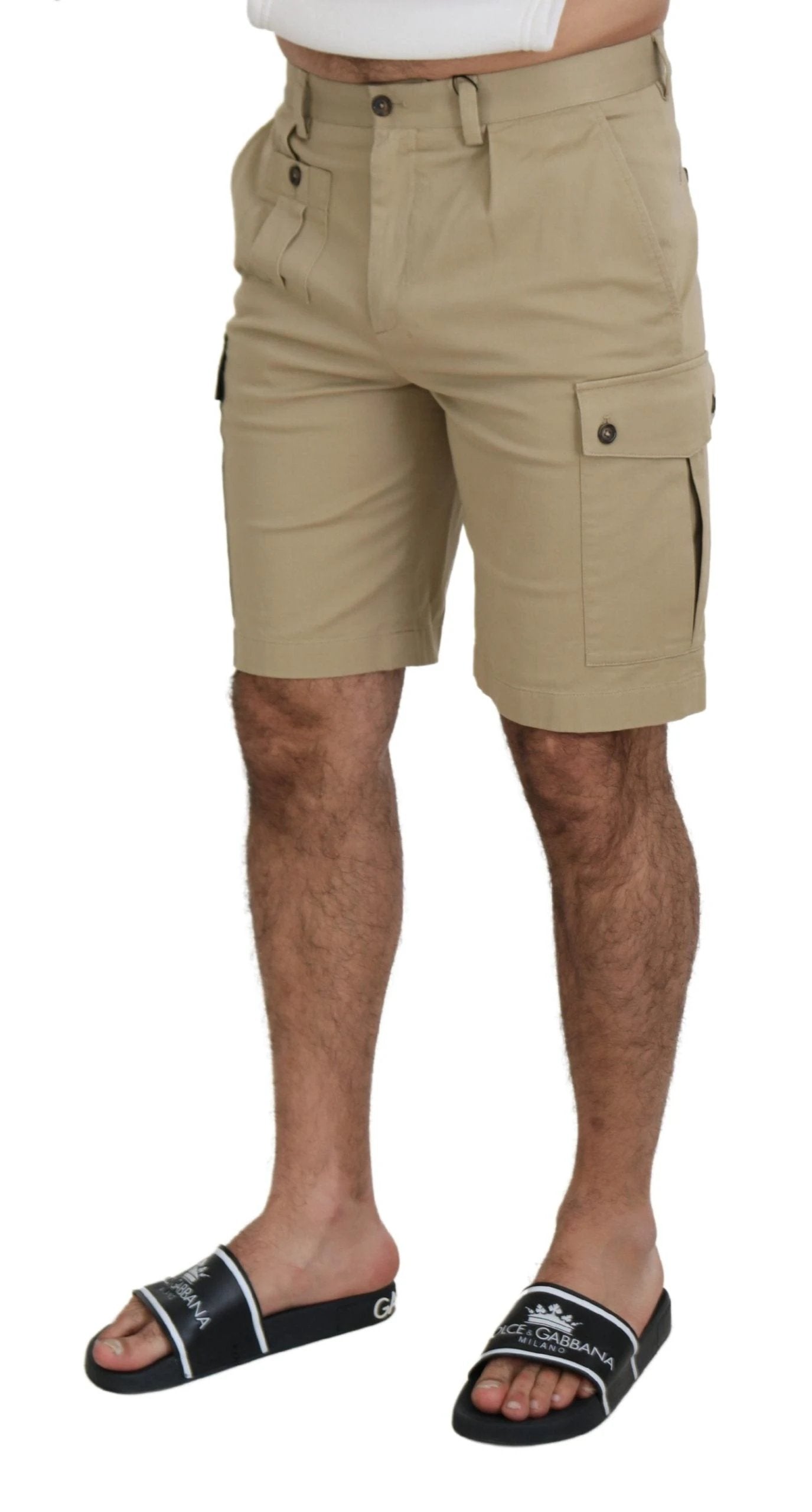 Dolce & Gabbana Beige Cotton Cargo Bermuda Shorts by Dolce & Gabbana