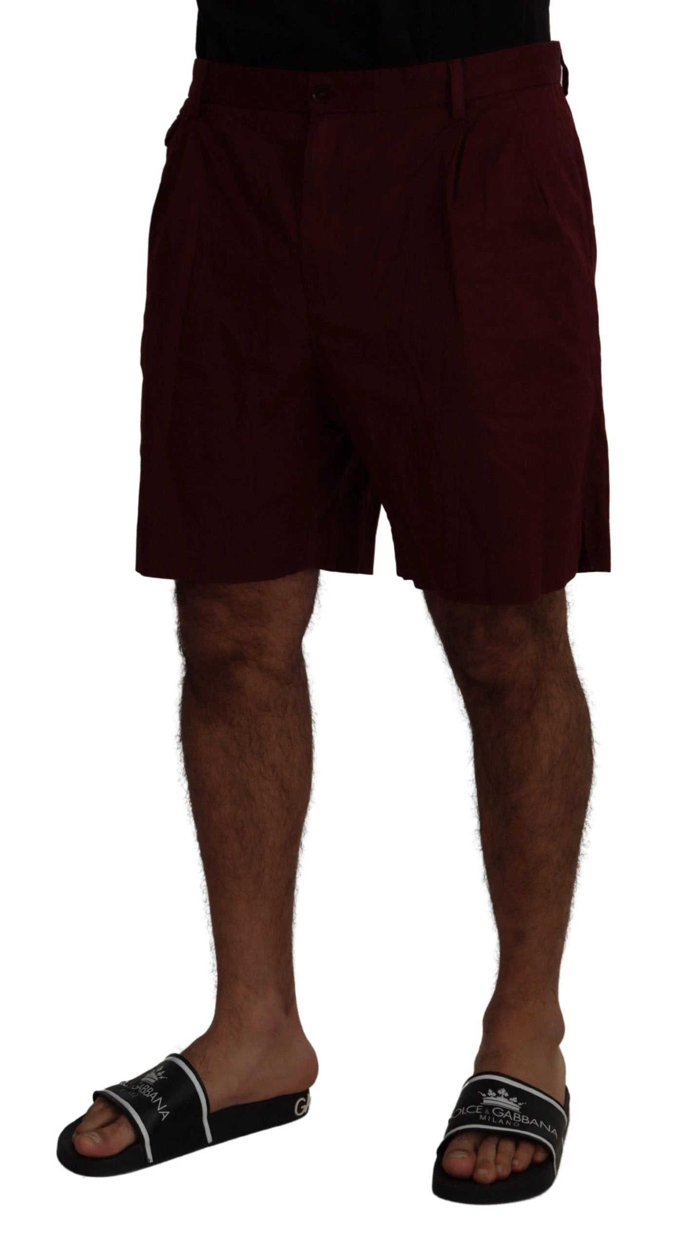 Dolce & Gabbana Maroon Cotton Bermuda Casual Shorts by Dolce & Gabbana