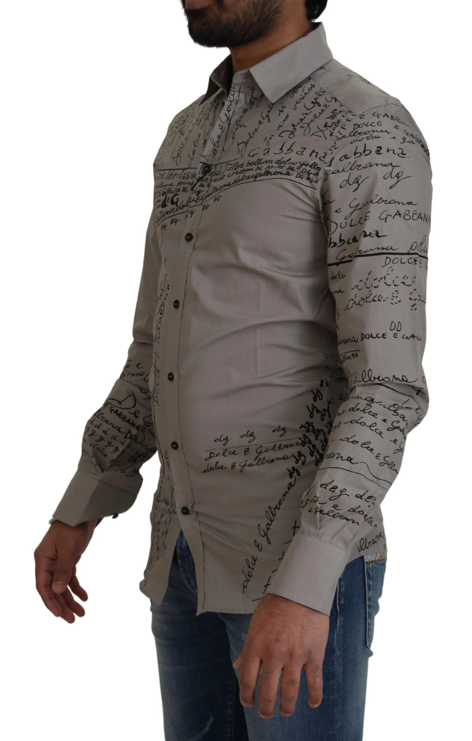 Dolce & Gabbana Gray Printed Cotton Slim Dress GOLD Shirt by Dolce & Gabbana