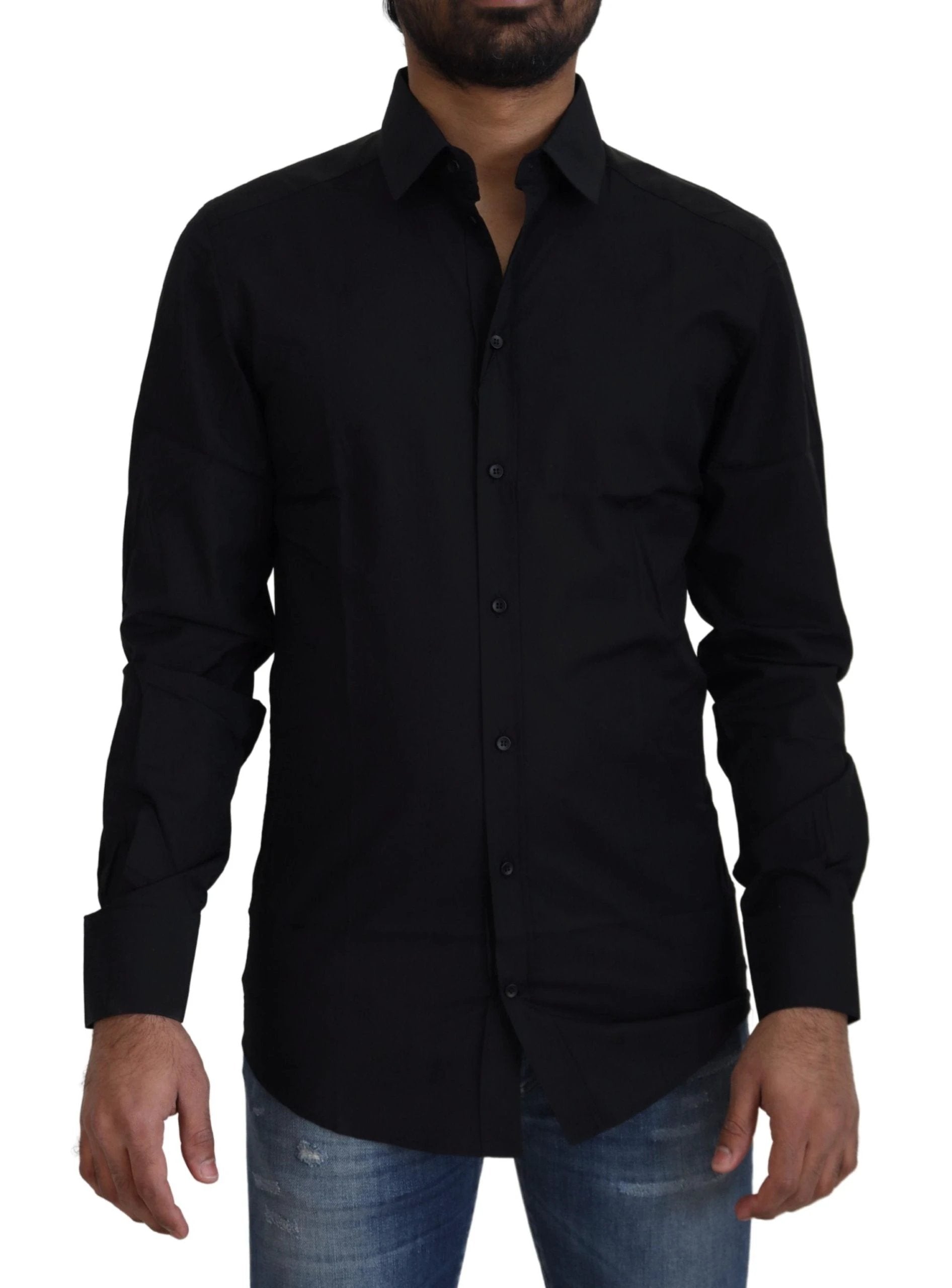 Dolce & Gabbana Black Cotton Slim Fit Formal Dress GOLD Shirt by Dolce & Gabbana