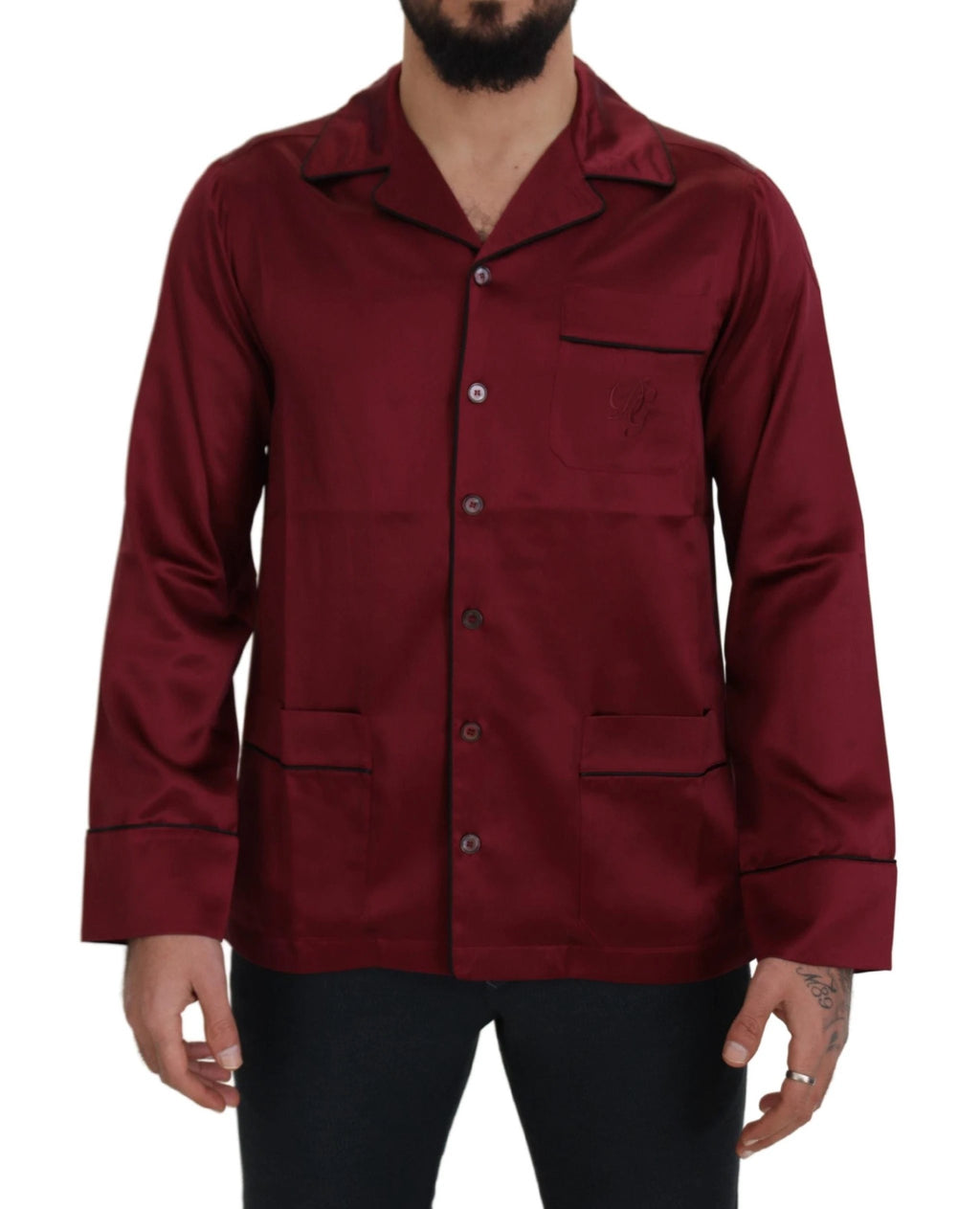 Dolce & Gabbana Red Silk Lounge Top Pajama Sleepwear Shirt by Dolce & Gabbana