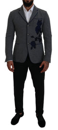 Dolce & Gabbana Gray Wool Roses Slim Fit Jacket Blazer by Dolce & Gabbana