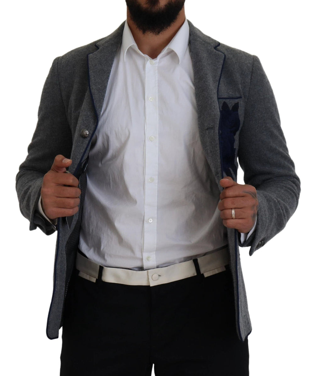 Dolce & Gabbana Gray Wool Roses Slim Fit Jacket Blazer by Dolce & Gabbana