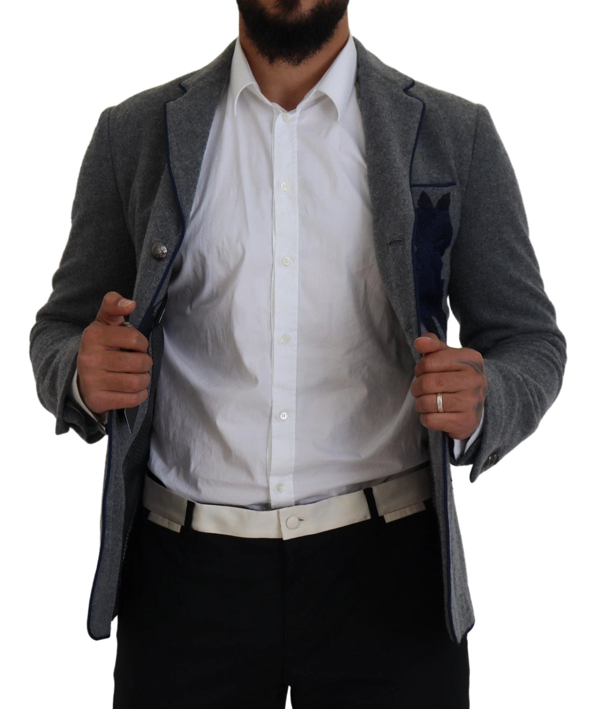 Dolce & Gabbana Gray Wool Roses Slim Fit Jacket Blazer by Dolce & Gabbana