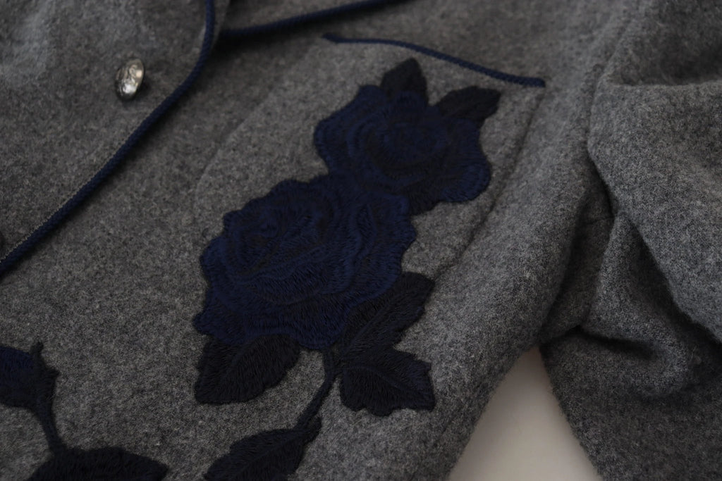 Dolce & Gabbana Gray Wool Roses Slim Fit Jacket Blazer by Dolce & Gabbana