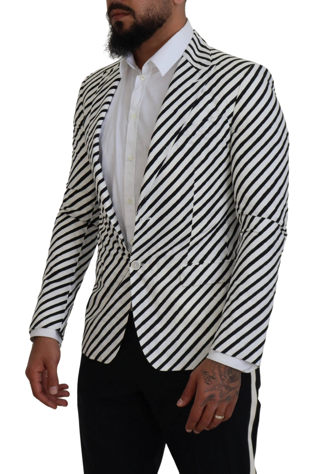 Dolce & Gabbana White Black Striped Slim Fit Jacket Blazer by Dolce & Gabbana