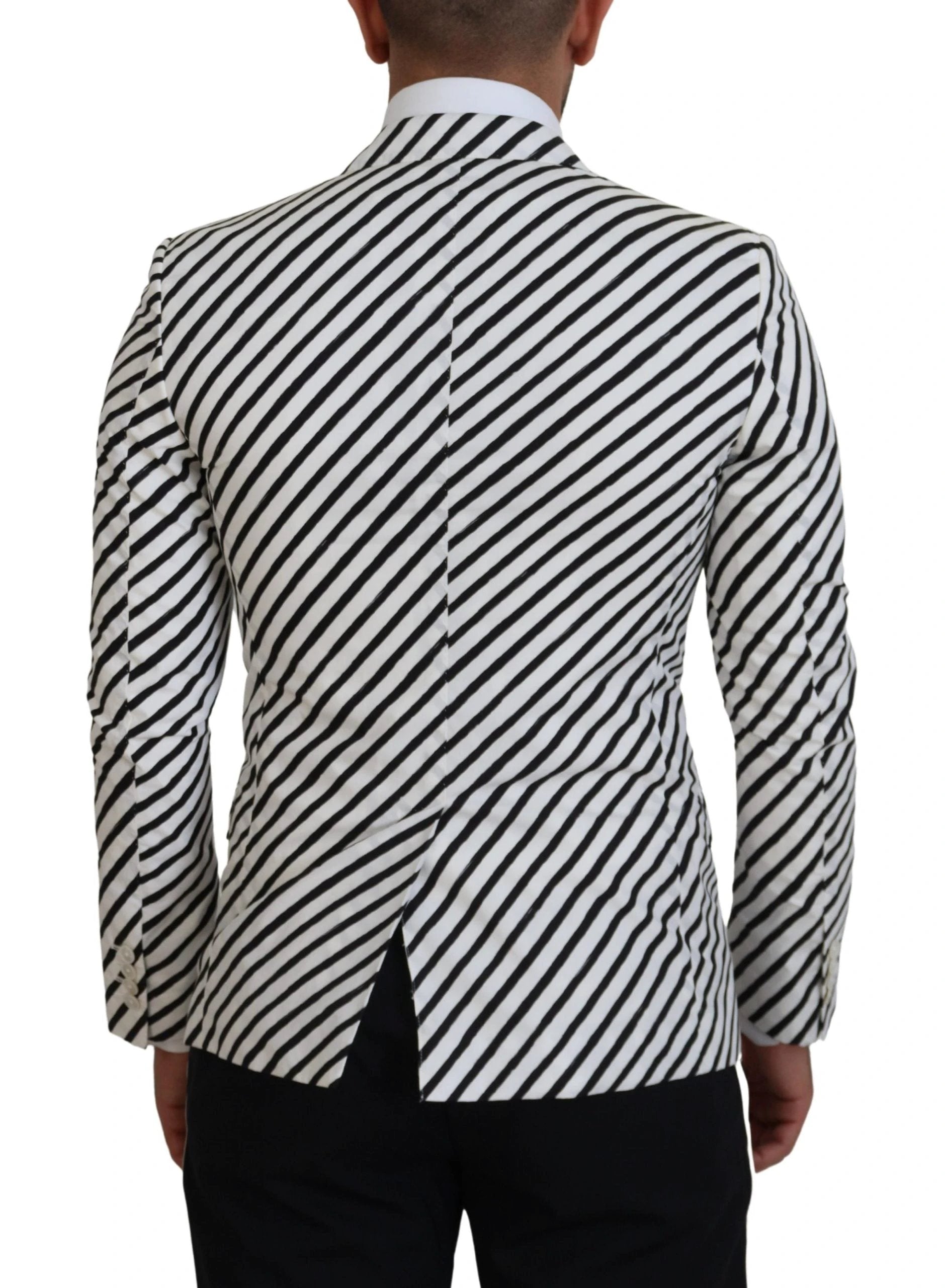 Dolce & Gabbana White Black Striped Slim Fit Jacket Blazer by Dolce & Gabbana